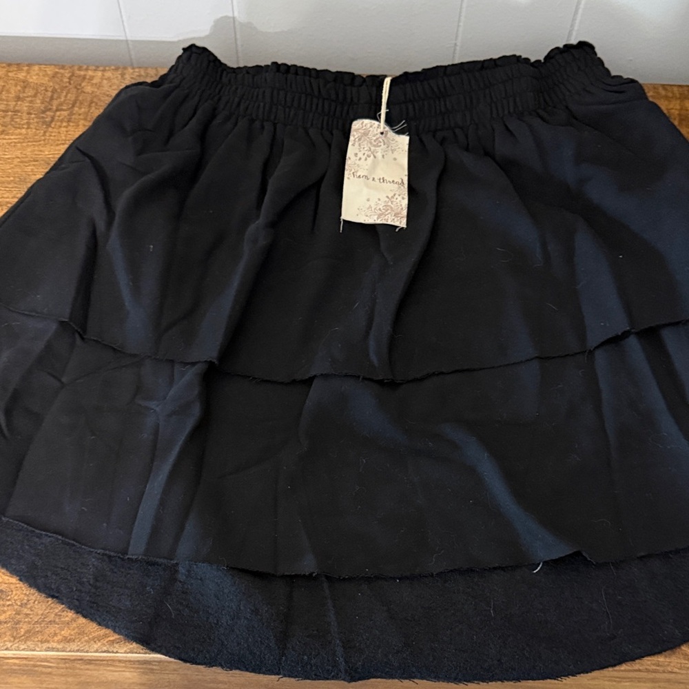 Hem & Thread Black Tiered Mini Skirt with Elastic Waist